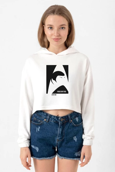 Star Trek Spock Fascinating Ekru Kadın Crop Kapşonlu ürün görseli 1
