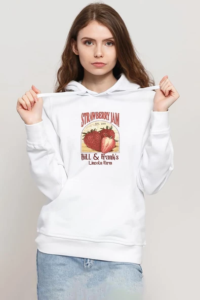 The Last Of Us Bill And Frank Strawberry Jam Beyaz Kadın 3ip Kapşonlu Sweatshirt