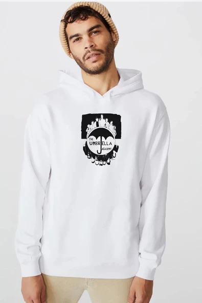 The Umbrella Academy Dark Essential Beyaz Erkek 3ip Kapşonlu  Sweatshirt