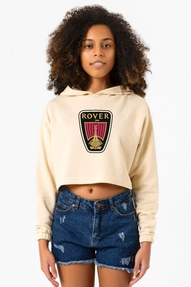 Vikings Rover Amblem Bej Kadın Crop Kapşonlu ürün görseli 1