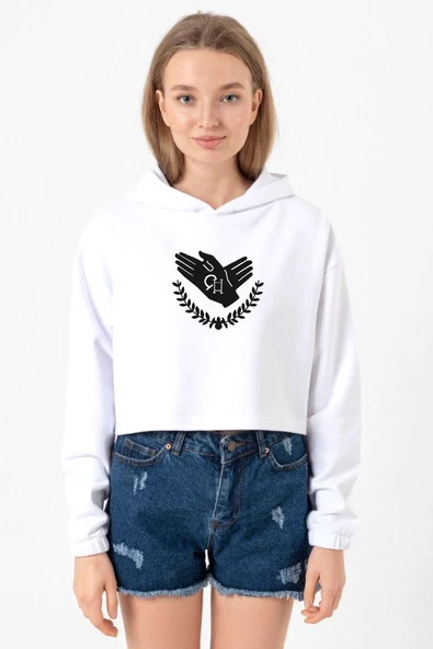 Violet Evergarden Anime CH Postal Company Logo Beyaz Optik Kadın Crop Kapşonlu ürün görseli