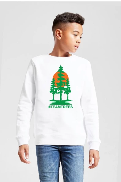 Mr Beast Team Trees Beyaz Çocuk 2ip Sweatshirt
