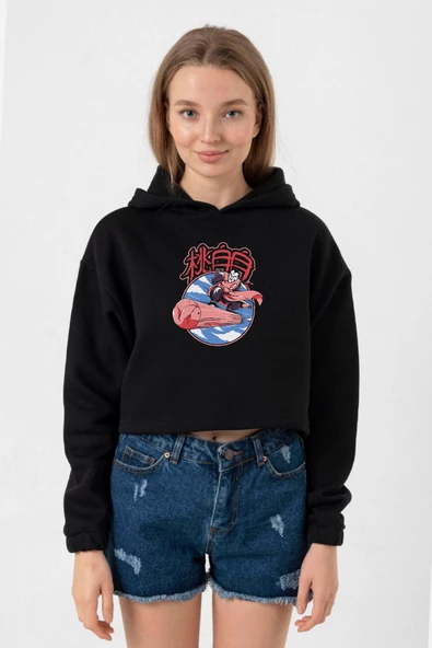 Dragon Ball Z Anime Tao Pai Pai Express Siyah Kadın Crop Kapşonlu ürün görseli