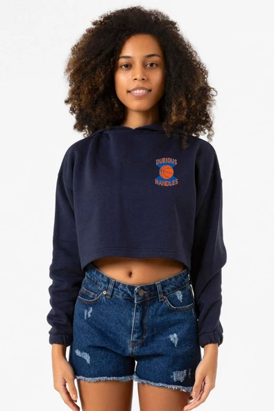 Dubious Handles Logo Lacivert Kadın Crop Kapşonlu ürün görseli