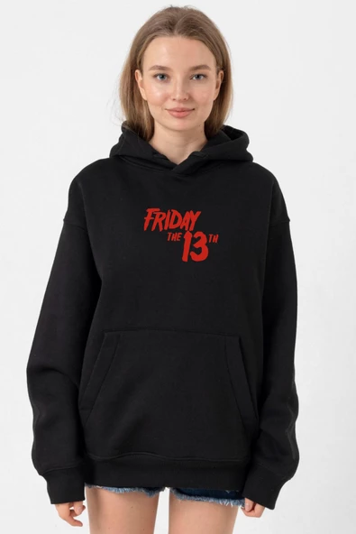 Friday The 13th Letter Logo Siyah Kadın 3ip Kapşonlu