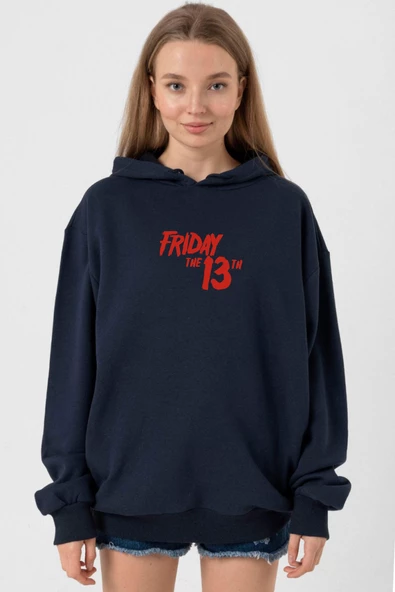 Friday The 13th Letter Logo Lacivert Kadın 3ip Kapşonlu ürün görseli