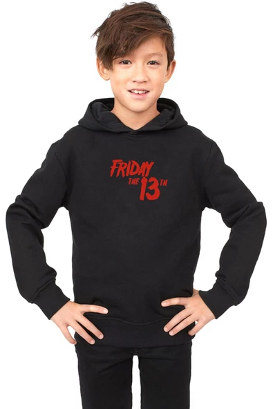 Friday The 13th Letter Logo Siyah Çocuk 3ip Kapşonlu