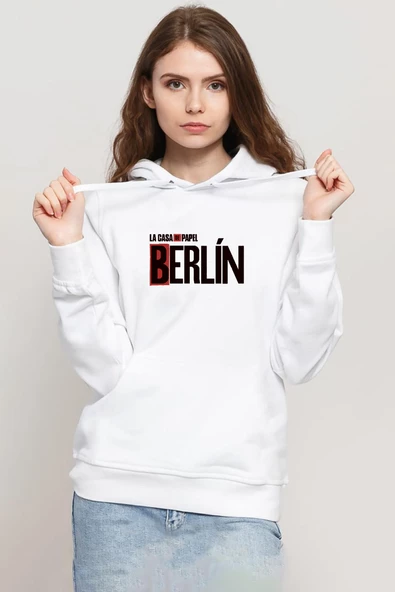La Casa De Papel Berlin Beyaz Kadın 3ip Kapşonlu Sweatshirt ürün görseli