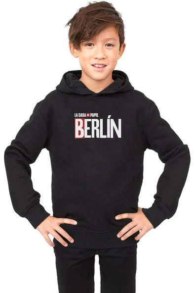 La Casa De Papel Berlin Siyah Çocuk 3ip Kapşonlu ürün görseli 1