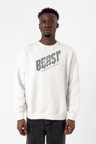 Mr Beast Make The World Beyaz Erkek 2ip Sweatshirt