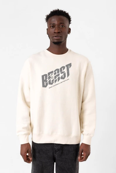 Mr Beast Make The World Ekru Erkek 2ip Sweatshirt