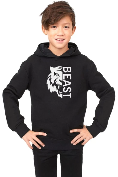 Mr Beast Half Face Siyah Çocuk 3ip Kapşonlu - 1