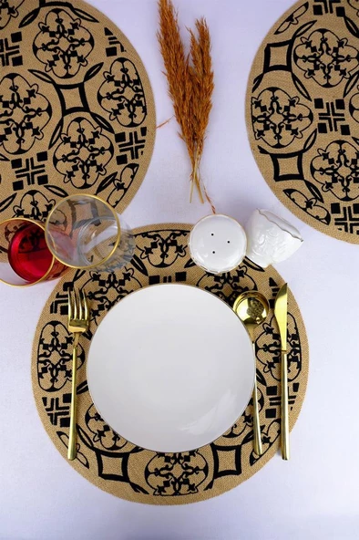 Digithome 6’lı Jüt Amerikan Servisi Supla Yuvarlak Kahverengi 35 Cm Desen-6 – CLY-J0035 C1-1-121 - 3