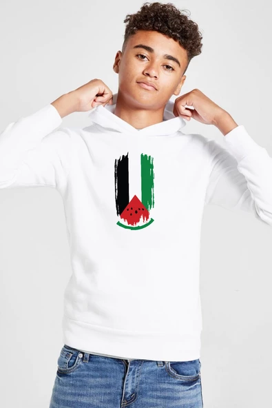 Watermelon Palestine Flag Beyaz Çocuk 3ip Kapşonlu  Sweatshirt ürün görseli 1