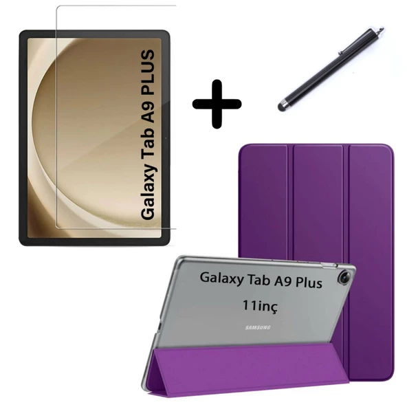 Samsung Galaxy Tab A9 Plus X210 Kılıf SET PU Deri Smart Tablet Kilifi Ekran Koruyucu + Kalem X213 X215 X217 - 3