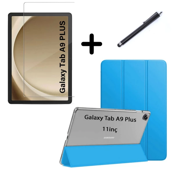 Samsung Galaxy Tab A9 Plus X210 Kılıf SET PU Deri Smart Tablet Kilifi Ekran Koruyucu + Kalem X213 X215 X217 - 4