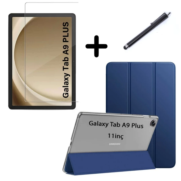 Samsung Galaxy Tab A9 Plus X210 Kılıf SET PU Deri Smart Tablet Kilifi Ekran Koruyucu + Kalem X213 X215 X217 - 5