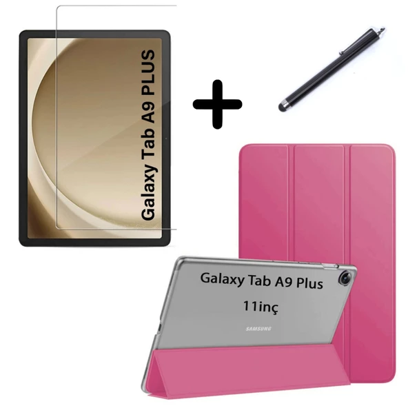 Samsung Galaxy Tab A9 Plus X210 Kılıf SET PU Deri Smart Tablet Kilifi Ekran Koruyucu + Kalem X213 X215 X217 - 10