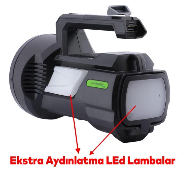 Şarjlı Çok Fonksiyonlu Sarj Edilebilir Projektör Fener Led El Lambası Feneri 5W 4800 Mah Beyaz Işık - 3