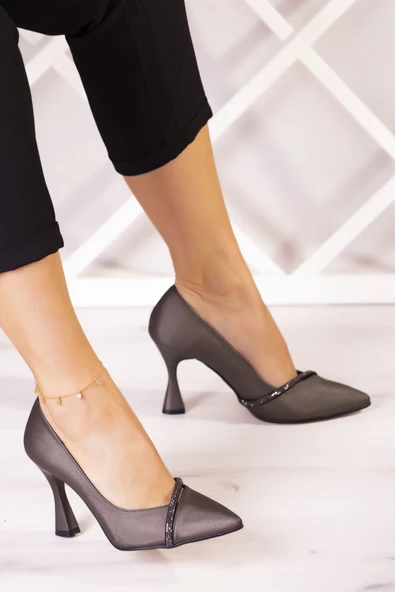 Erkan Saçmacı Roland Antrasit Saten Taşlı Kadeh Topuklu Stiletto - 2