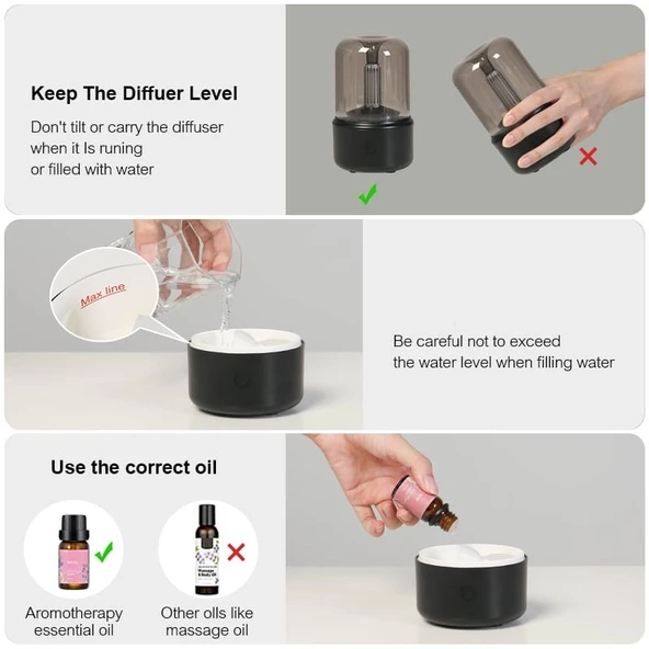 Hava Nemlendirici Retro Mum Işığı Tarzı Aroma Difüzörü Gece Lambası 120ML. - 7