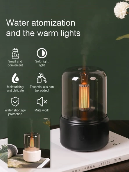 Hava Nemlendirici Retro Mum Işığı Tarzı Aroma Difüzörü Gece Lambası 120ML. - 10