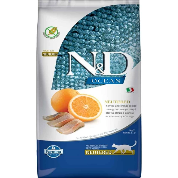 ND Ocean Tahılsız Ringa Balığı Ve Portakallı Kısır Kedi Maması 5 Kg
