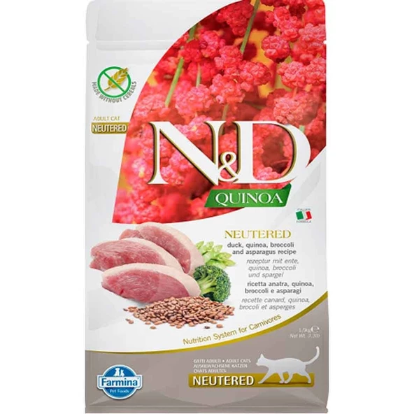 ND Quinoa Ördek ve Brokolili Kısırlaştırılmış Kedi Maması 1.5 Kg ürün görseli 1