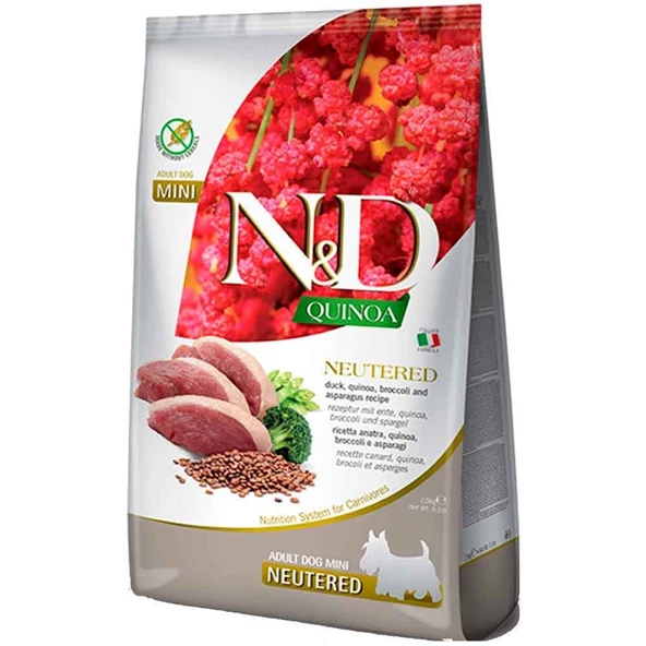 N&D Quinoa Kısırlaştırılmış Köpek Maması Mini Ördek Etli Kinoalı Brokolili 2,5 Kg ürün görseli 1