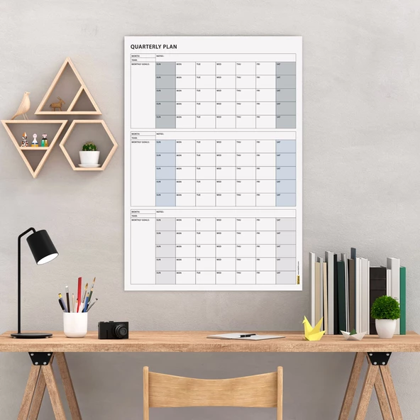 Amerikan Standardı Tarihsiz Üç Aylık Duvar Takvimi, Gri Renkler, Pazar Günü Başlagıç, Üç Aylık Duvar Planlayıcısı, 90 Gü ürün görseli 1