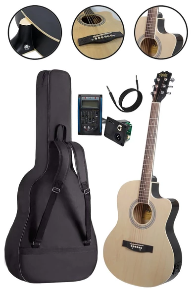 Midex XC-300XNT-AMP Profesyonel AMFİLİ Elektro Akustik Gitar (Amfi Gigbag Çanta Tuner Capo Askı Jak Kablo Pena) - 4