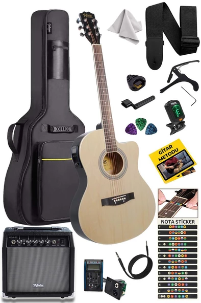 Midex XC-300XNT-AMP Profesyonel AMFİLİ Elektro Akustik Gitar (Amfi Gigbag Çanta Tuner Capo Askı Jak Kablo Pena)