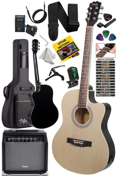 Midex XC-300XNT-AMP Profesyonel AMFİLİ Elektro Akustik Gitar (Amfi Gigbag Çanta Tuner Capo Askı Jak Kablo Pena) - 2