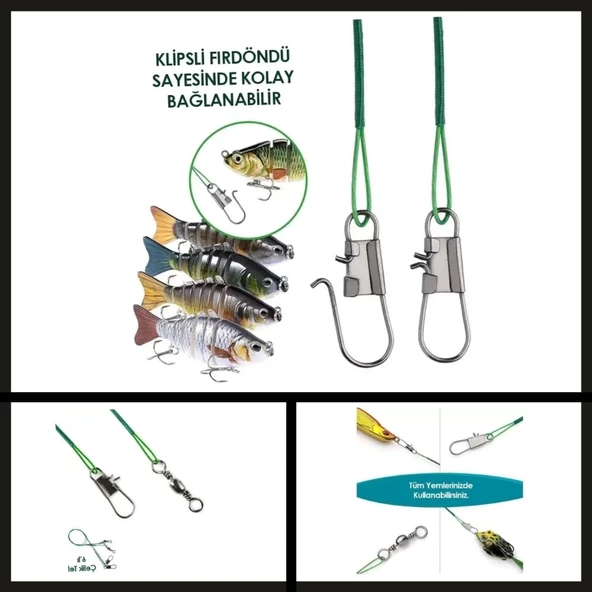 Uyguna-Yakala 6 Adet Fishack Klipsli Fırdöndülü Çelik Tel-MAL.430 - Resim 2