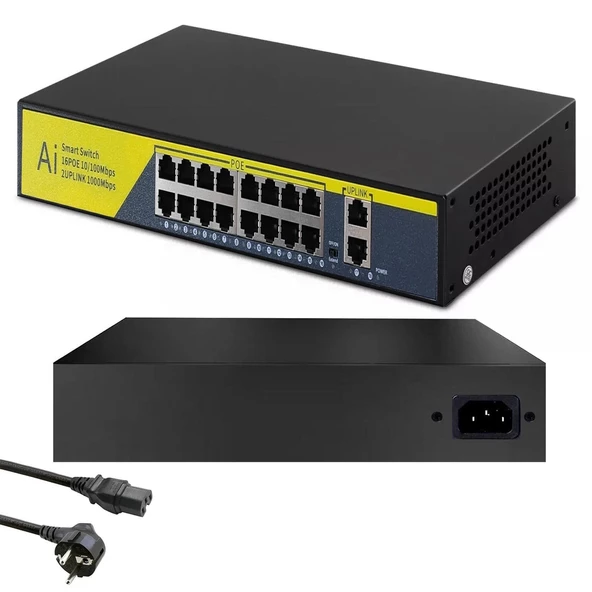 Poe Switch 16 Port+2 Uplink Gıgabıt 10/100/1000 Mbps 1820gb