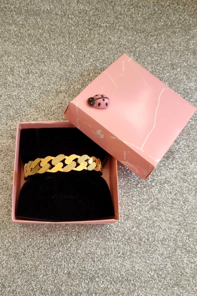 Kadın 316 L Çelik Kararmaz Desenli Kelepçe Bileklik - Resim 3