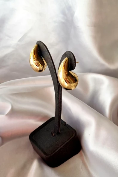 Kadın Altın Kaplama Bottega Damla Küpe rachelküpe - Resim 3