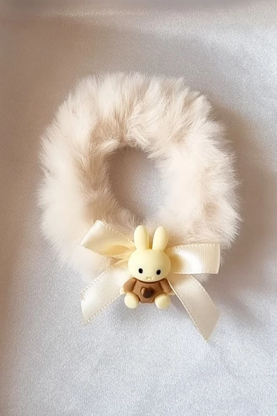 Tüylü Peluş Çocuk Simit Lastik Toka 2 Adet Tavşan simit - 3