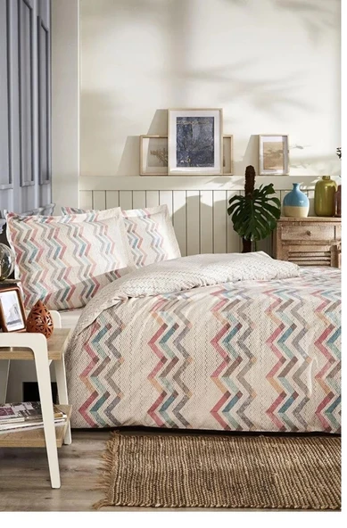 Özdilek Ranforce Nevresim Takımı Çift Kişilik Chevron Krem