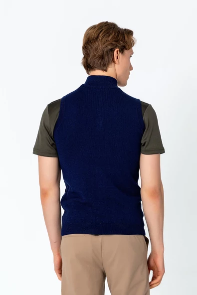 Erkek Fit Rahat Yakası Fermuarlı Kanguru Cepli Yelek - 10