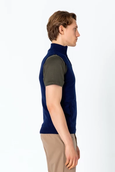 Erkek Fit Rahat Yakası Fermuarlı Kanguru Cepli Yelek - 11