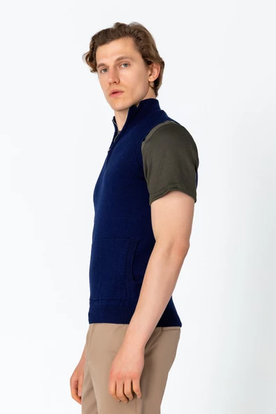 Erkek Fit Rahat Yakası Fermuarlı Kanguru Cepli Yelek - 9