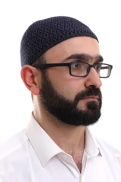 Lacivert Orlon Kışlık Namaz Takkesi Baklava Desenli Takke - Resim 2