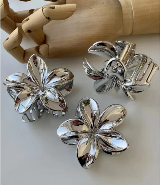 akrilik parlak büyük 2 lı lotus madal toka set 8CM (renk seçiniz) gri gold - 7