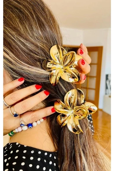 akrilik parlak büyük 2 lı lotus madal toka set 8CM (renk seçiniz) gri gold - 6