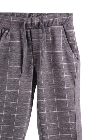 Erkek Bebek & Çocuk Kareli Model Füme Renk Beli Lastikli Jogging Kumaş Pantolon - 2