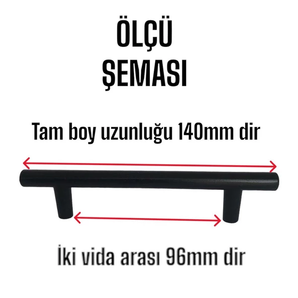 8 Adet Boy Kulp Mat Siyah 96 mm Kulp Mobilya Mutfak Dolabı Çekmece Dolap Kapak Kulpu Kulbu Metal Kulpları - 3