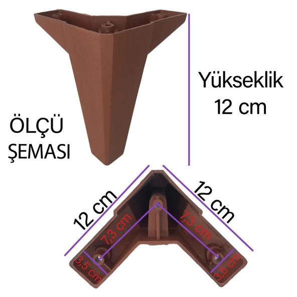 Serdivan 12 cm Ceviz Ahşap Desenli Lüx Mobilya Kanepe Sehpa Ünite Koltuk Ayağı Baza Ayak - 3