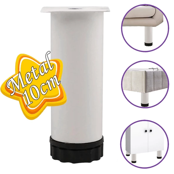 Metal Ayarlanabilir 10 cm Beyaz Destek Ayak Mobilya Kanepe Baza Koltuk Dolap Sehpa TV Ünitesi Ayağı