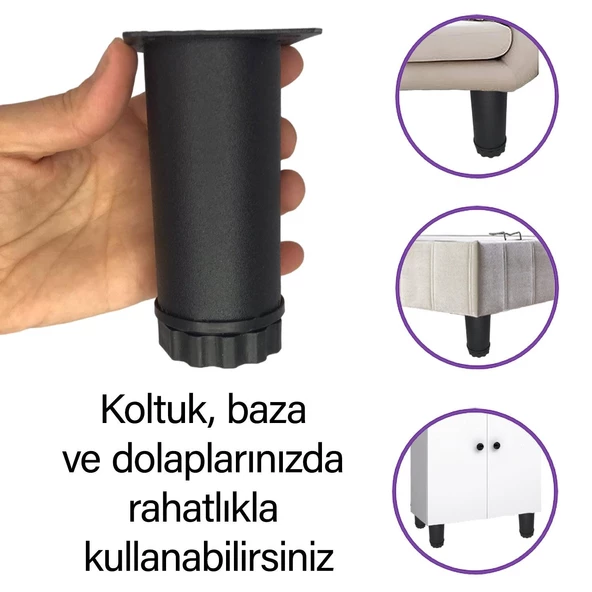 Metal Ayarlanabilir 10 cm Siyah Destek Ayak Mobilya Kanepe Baza Koltuk Dolap Sehpa TV Ünitesi Ayağı - Resim 2